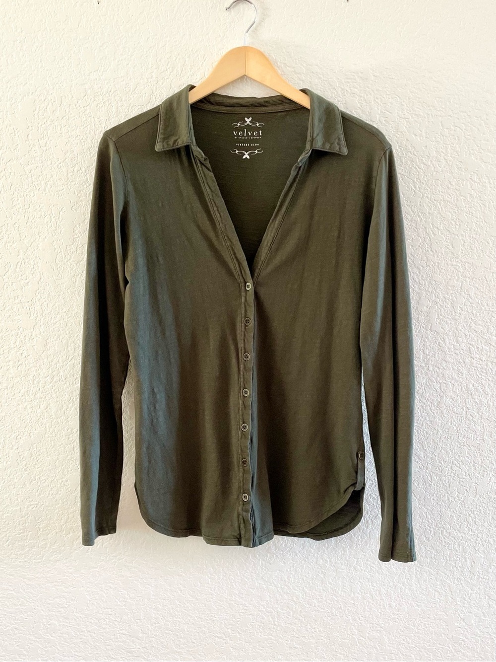 Velvet Graham & Spencer Olive Green Button-Down Long Sleeve Shirt Sz Medium